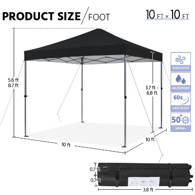 10x10 Black Adjustable Height Pop-Up Canopy Tent