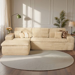 XIZZI No Assembly Sectional Sofa Set w/ Chaise - Plush/Corduroy Fabric, High-Resilience Foam, Beige/Black/Gray - Ships Compressed & Ready to Use - 1 of 4