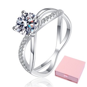 S925 Pure Silver Hollow Four-Claw Crown Engagement Ring for Women, Adjustable Size - 1 of 4