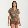 Anna-Kaci Women's Short Sleeve Collared Knit Top with Striped Pattern and V-Neckline - 3 of 4