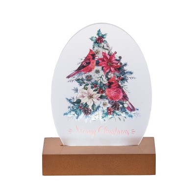 Season's Designs Christmas Red Cardinal 8" Led Acrylic Tabletop Sign W/ On/Off B/O, Timer