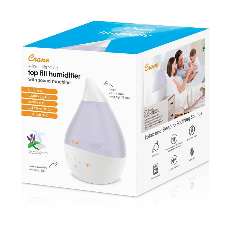 Crane Drop 4-in-1 Ultrasonic Cool Mist Humidifier with Sound Machine - 1gal, 3 of 14