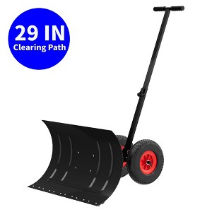 GustoWave Snow Shovel with Wheels, Metal Snow Pusher Shovels for Driveway Car Home Garage, Black - 1 of 4