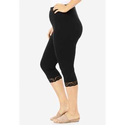 Roaman's Lace Trim Essential Stretch Capri Legging - image 4