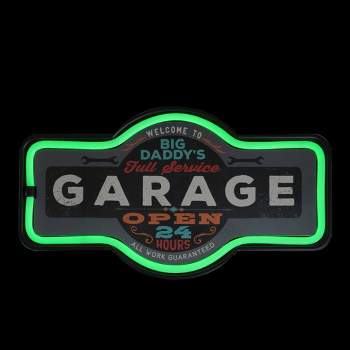 Northlight 17.25" Battery Operated USB Neon Style LED Lighted Daddy's Garage Wall Sign - Black/Green