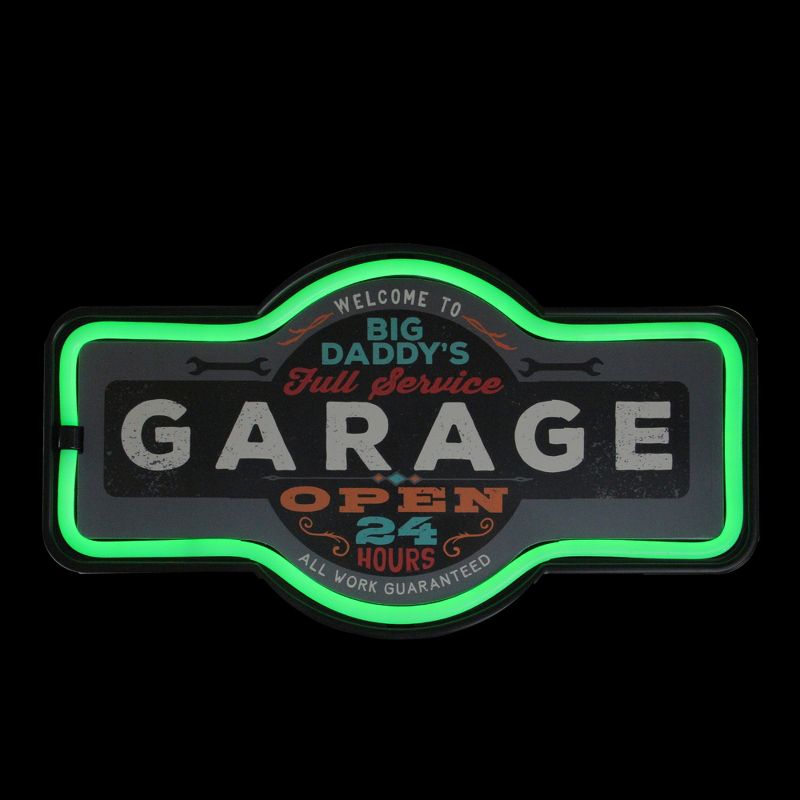 Northlight 17.25" Battery Operated USB Neon Style LED Lighted Daddy's Garage Wall Sign - Black/Green, 1 of 4