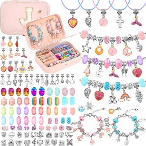 Charm Bracelet Making Kit with 140 Count Beads and Portable Bracelet Box, DIY Jewelry Craft Gift - 1 of 4