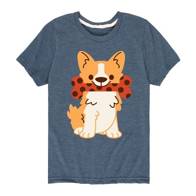 Boys' - Instant Message - Corgi With Polka Dot Bone Short Sleeve Graphic T-Shirt