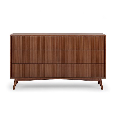 Tremolo Modern Boho 6-Drawer Dresser with Solid Wood & Contemporary Fluted Fronts - Teamson Home