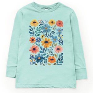 The Juniper Shop Watercolor Daisy Garden Youth Long Sleeve Tee - XL - Seafoam - 1 of 4