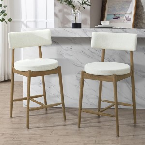 Kitchen Island Wood Bar Stools Set of 2, Modern Upholstered Fabric Bar Chairs with Rubberwood Frame and Footrest for Dining Room-Koiai - 1 of 4