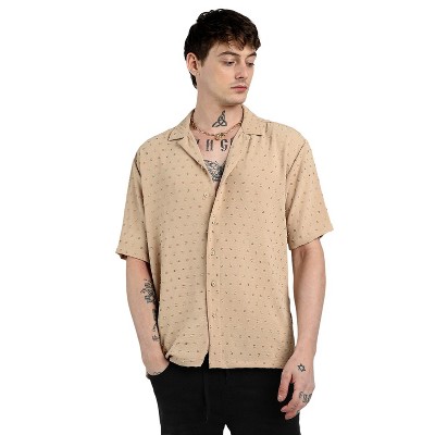 Campus Sutra Men Men's Beige Oversized Pom-Pom Shirt