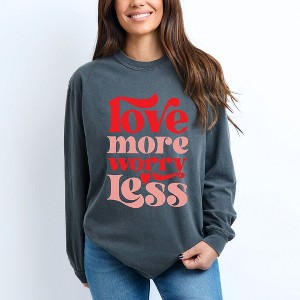 Simply Sage Market Women's Love More Worry Less Long Sleeve Garment Dyed Tee - 1 of 4