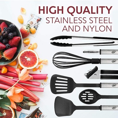 JOYTABLE Kitchen Utensils Set, 24 PC Nylon Black Cooking Gadgets Set with Stainless Steel Handles — фото 2