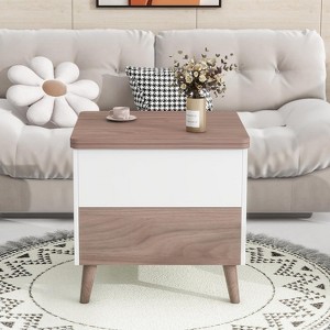 Modern Multi-Functional Coffee Table with Storage Drawers Hidden Compartment Tea Table for Living Room Reception Room White+Walnut - 1 of 4