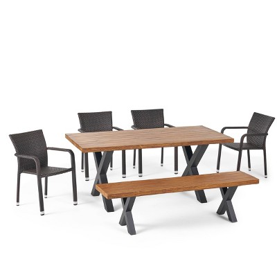 Triton 6pc Wicker & Lightweight Concrete Dining Set - Brown - Christopher Knight Home