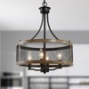 DORESshop Farmhouse 4-Light Oil Black and Wood Finish Drum Chandeliers.Industrial Pendant Lighting for Dining Room Living Room - 2 of 4