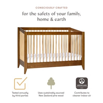 Chestnut and Natural Mid-Century Modern Convertible Crib