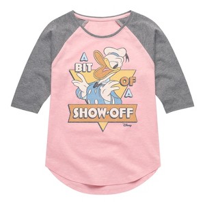 Girls' - Disney - Donald Bit Of A Show Off Shirt Tail Raglan Graphic T-shirt - 1 of 4