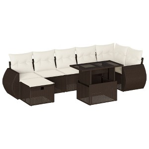 vidaXL 8 Piece Patio Sofa Set with Cushions Brown and Cream Poly Rattan - without storage - 1 of 4