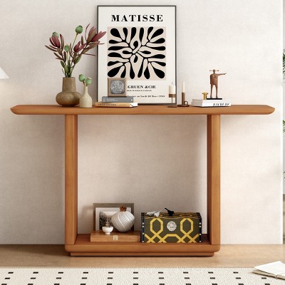 FURNIinspire Console Tables Living Room Console Table Display Table with Curved Corners, Narrow Console Table Side Table, Brown, 16.1"*59.8"*34.2"