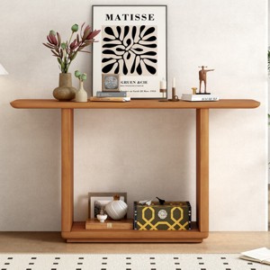 FURNIinspire Console Tables Living Room Console Table Display Table with Curved Corners, Narrow Console Table Side Table, Brown, 16.1"*59.8"*34.2" - 1 of 4