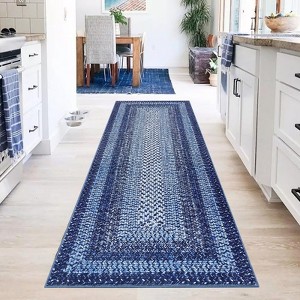 Living Room Rug, Washable Braided Rug, Non Slip Accent Carpet Braided Print, Indoor Rustic Area Rug Border Carpet for Bedroom Home Decor - 1 of 4