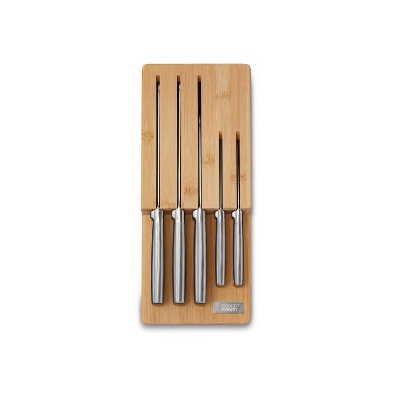 Joseph Joseph 5pc Elevate Steel Block Knife Set with In-drawer Bamboo Storage Tray Natural Wood, 4 of 11