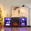 58" Modern TV Stand with 3D Electric Fireplace, LED Lights, Glass Shelves, USB Charging Outlet, Wood Finish, Fits TVs up to 62" for Entryway - 3 of 4