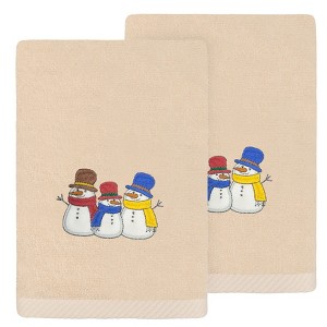 Linum Home Textiles Christmas Snow People - Embroidered Luxury 100% Turkish Cotton Hand Towels (Set of 2) - 1 of 3