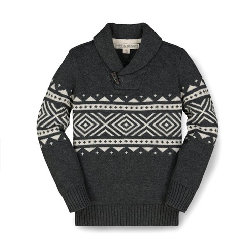 Hope & Henry Boys' Shawl Collar Sweater (charcoal And Ivory Geo ...