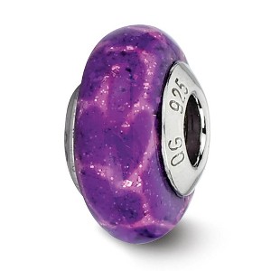 Black Bow Jewelry Sterling Silver Purple Giraffe Glitter Overlay Glass Bead Charm, 13mm - 1 of 4