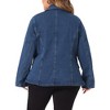 Agnes Orinda Women's Plus Size Denim Notched Lapel Color Block Stretch Blazers - 4 of 4