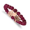 Chisel Stainless Steel Antiqued and Polished Rose IP-plated Dragonfly and Tree of Life 8mm Pink Dyed Jade Beaded Stretch Bracelet - 2 of 4