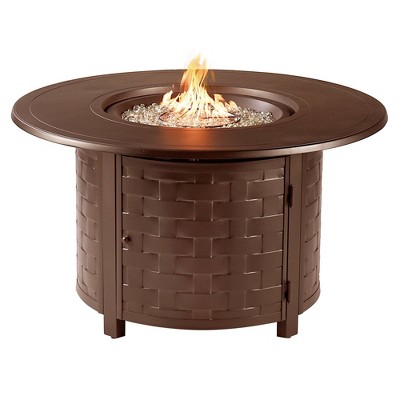 44" Round Aluminum 55000 BTUs Propane Woven Fire Table with 2 Covers - Oakland Living
