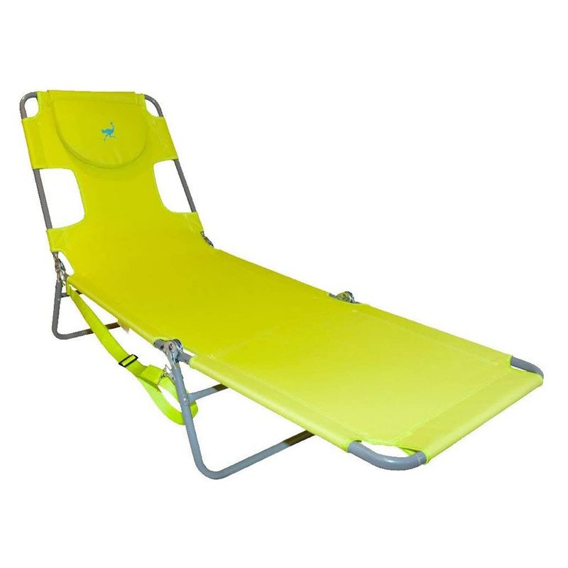 Ostrich Chaise Lounge Outdoor Portable Folding 3 Position Chair for Beach, Patio, Camp, and Pool with Carrying Strap, Neon Green (2 Pack), 2 of 7