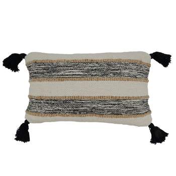 Saro Lifestyle Striped Tassel Corners Throw Pillow With Poly Filling