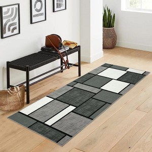 Machine Washable Runner Rug Geometric Print Distressed Carpet with Anti Slip Backing Ultra-Thin Lightweight Accent Rug Low Pile Foldable Runner - 1 of 4