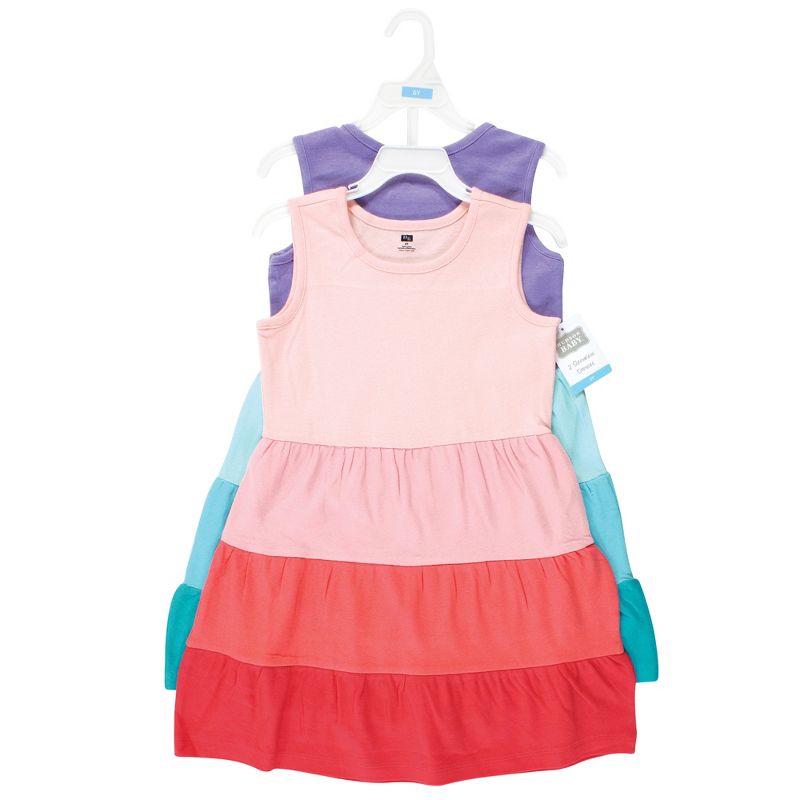 Hudson Baby Infant and Toddler Girl Cotton Dresses, Ombre Coral Teal, 2 of 5