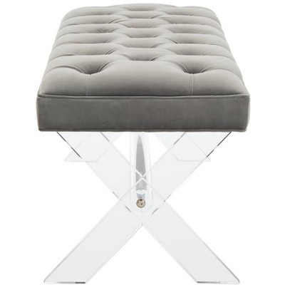 Transitional 48'' Gray Velvet Bench with Acrylic Legs