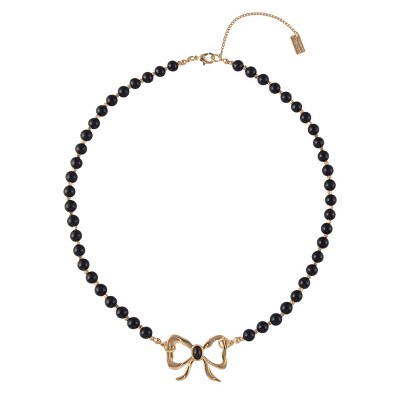RACHEL Rachel Roy Black Beaded Collar Necklace with Bow Pendant