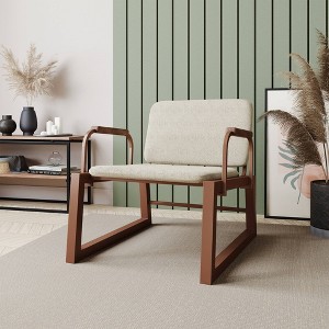 1.0 Whythe Low Accent Chair Natural Linen/Corten - Manhattan Comfort: Faux Leather, Steel Legs, No Assembly Required - 1 of 4