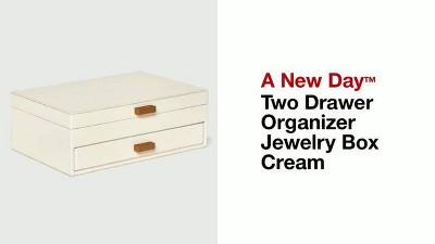 Cream Faux-Suede Two-Drawer Rectangular Jewelry Organizer Box