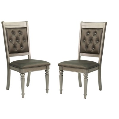 Vynxaria 2 Piece Collection of Dining Chairs with Silver Accents and Tufted Cushions, Suitable for Dining & Living Spaces