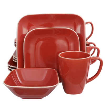 Gibson Home 16pc Stoneware Square Dance Dinnerware Set Red