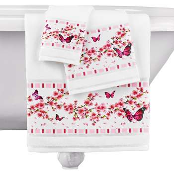 Collections Etc Cherry Blossoms and Butterflies Bathroom Towel Set