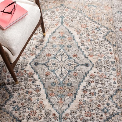 Ivory and Gray Medallion Synthetic Square Area Rug