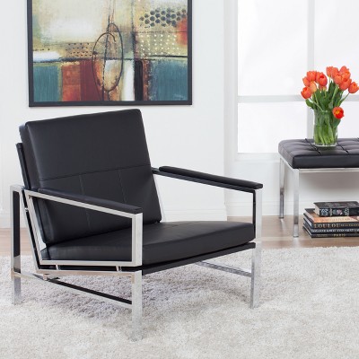 Atlas Mid-Century Modern Living Room Accent Chair with Bonded Leather and Metal Frame - Studio Designs Home