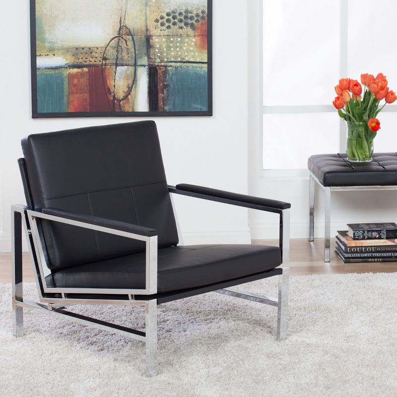 Atlas Mid-Century Modern Living Room Accent Chair with Bonded Leather and Metal Frame - Studio Designs Home, 6 of 8
