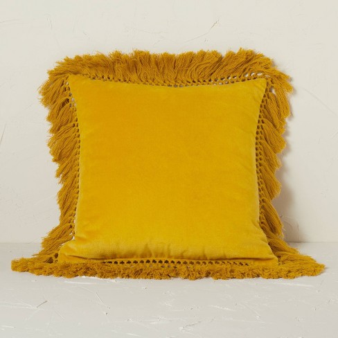 Square Velvet Fringe Decorative Throw Pillow Gold Opalhouse Designed With Jungalow Cotton Texture Indoor Use No Warranty Target